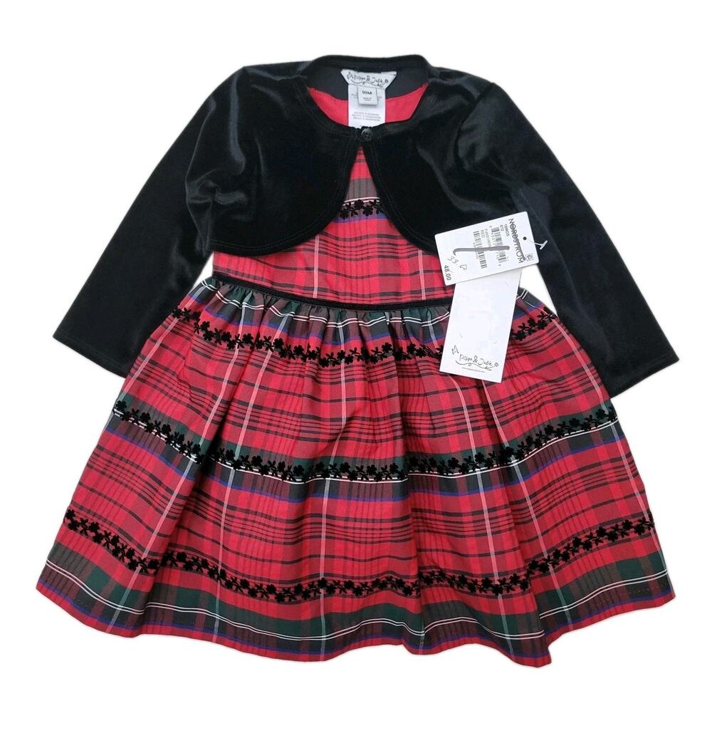 Pippa & Julie Girls 18 M Plaid Holiday Dress Black Velvet Bolero Jacket Outfit